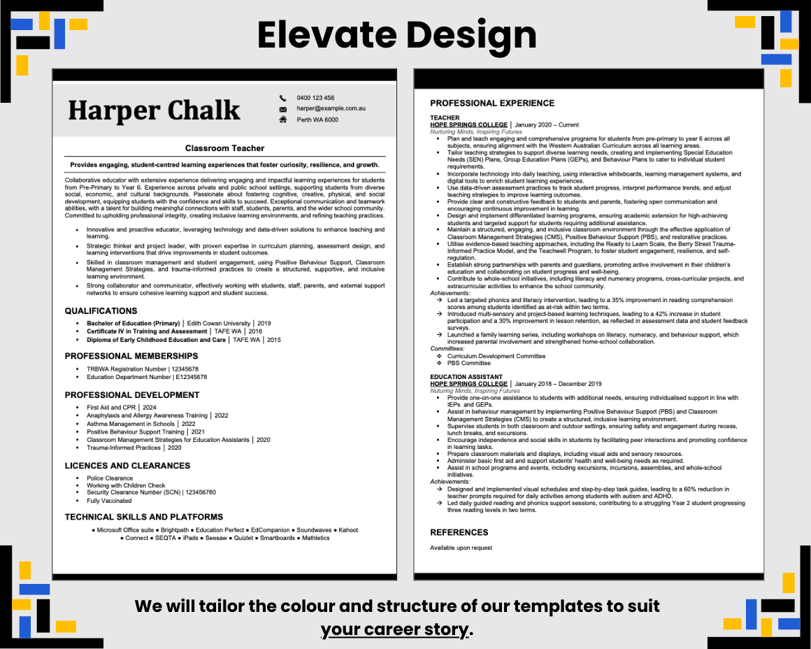 Elevate Design two-page resume template.